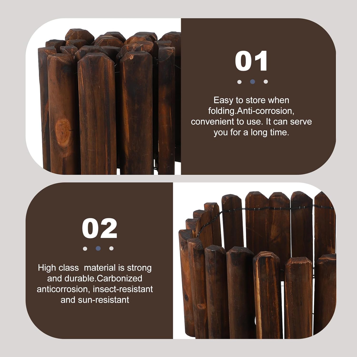 Luxshiny Wooden Fence Panel Outdoor Garden Decorative Fence Yard Courtyard Edging Border 20cm Solid Wood