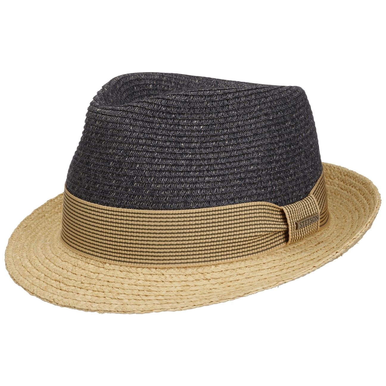 Stetson Twotone Toyo Trilby Raffia Straw Hat Unisex Summer Navy