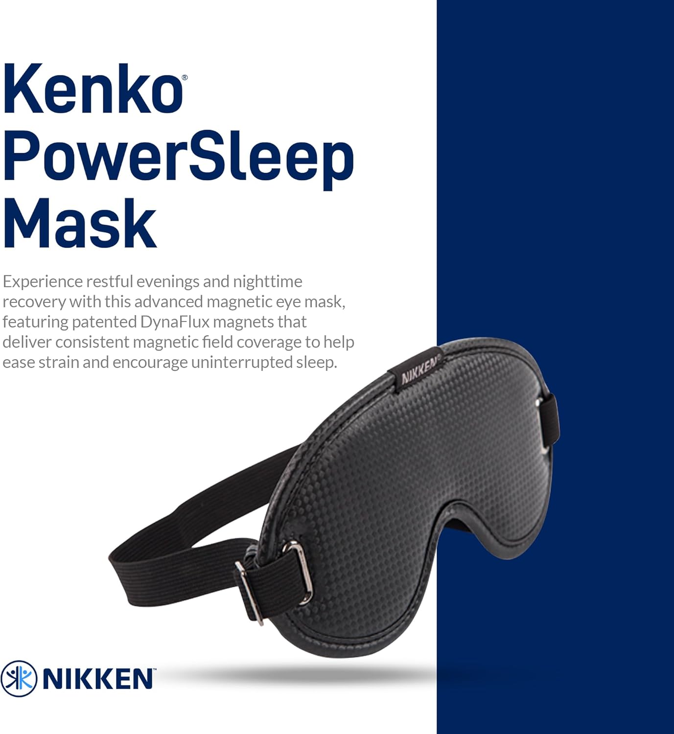 Nikken - Kenko PowerSleep Mask - Magnetic Eye Mask with DynaFlux Tech, Tourmaline Fibers, Blocks Light, Eases Strain for Deeper Rejuvenation