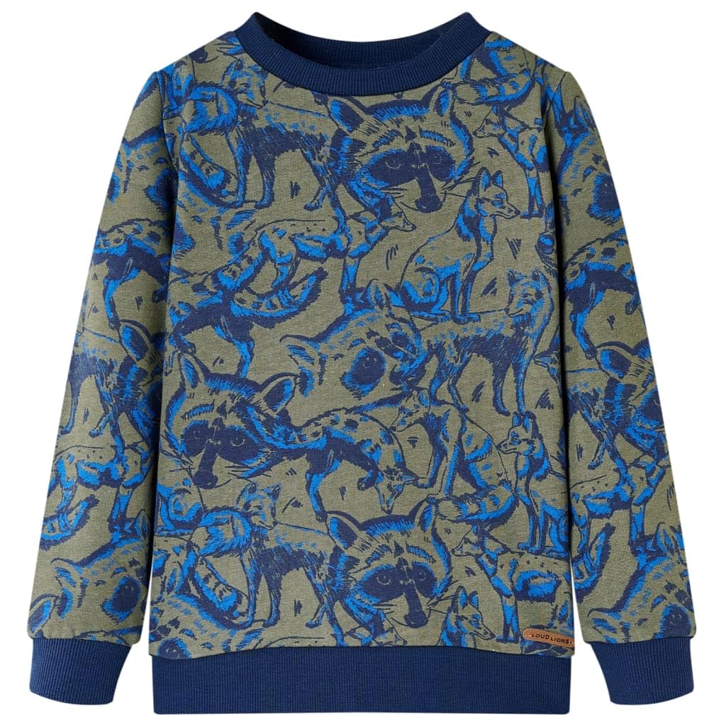 vidaXL Kids' Sweatshirt Children Long Sleeves Pullover Raccoon and Fox Print Khaki 116