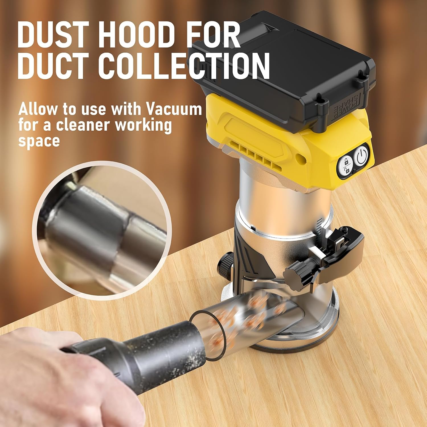 Cordless Router Compatible with DeWalt 20V Battery(No Battery) 600W Brushless Wood Router, 5-Speed Control, Depth Adjustment, Edge & Roller Guide, Router Bits