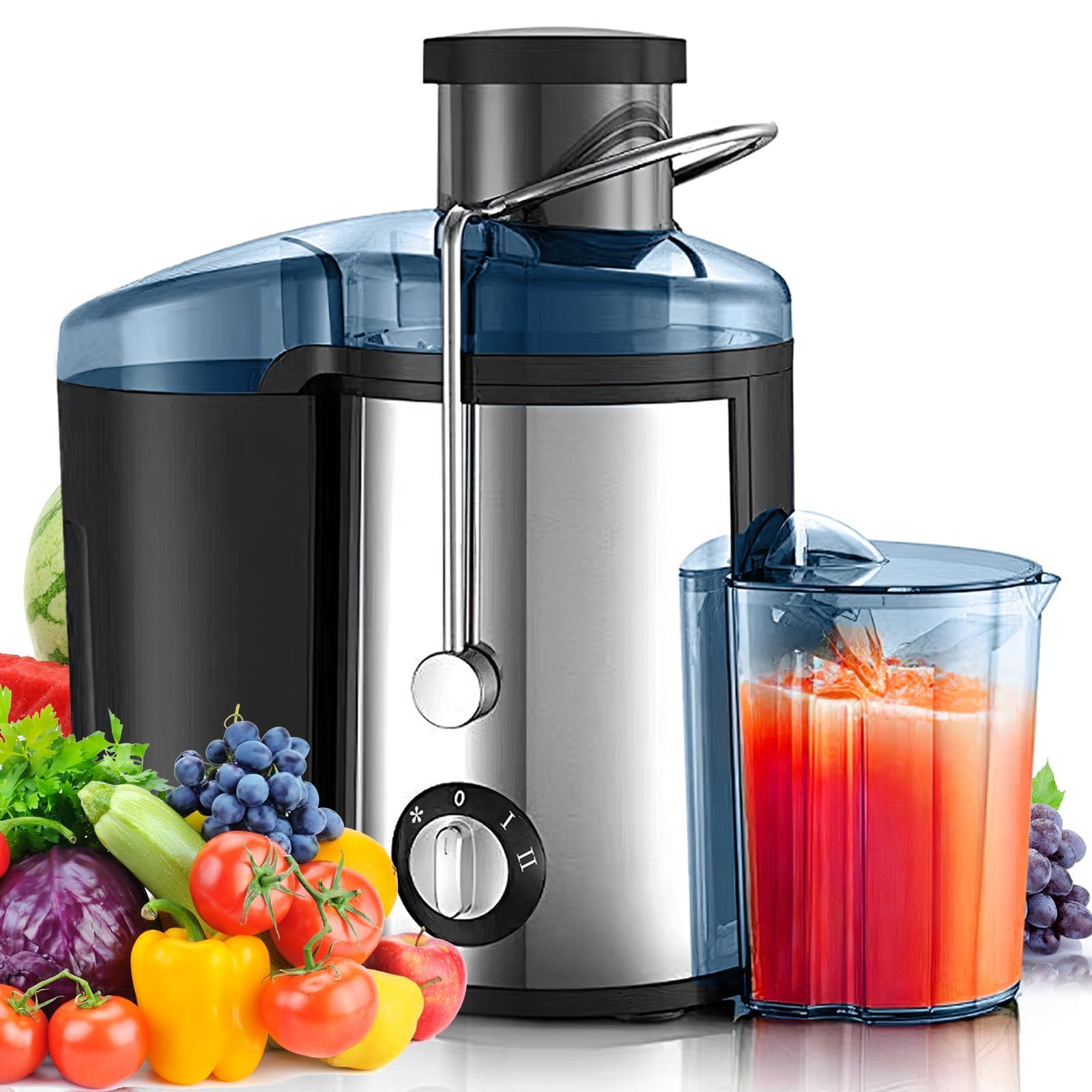TeqHome Juicer Machines, 1000W Centrifugal Juice Extractor with Larger 3.2'' Feed Chute, 3-Speed Setting, Easy to Clean, Upgraded Stainless Steel Juicer Extractor for Fruits & Vegetables,BPA-Free