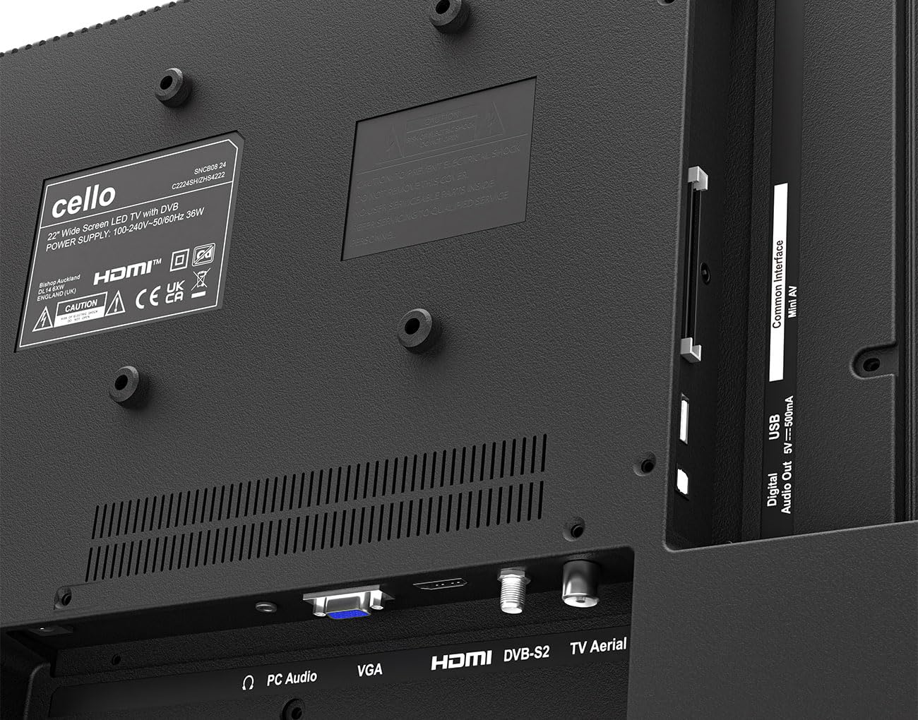 Cello C2224SH TV da 22 pollici facile da configurare, non smart, con triplo sintonizzatore senza cornice (DVB-C/-S2/-T2) “Pitch Perfect Sound” Prodotto in Europa [2025]