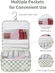 Narwey Checkered Suspension Sac de toilette Femmes Voyage Articles de toilette Maquillage Cosmétiques Sac d'organisateur de voyage imperméable pour les filles (Mint Green Checkerboard)