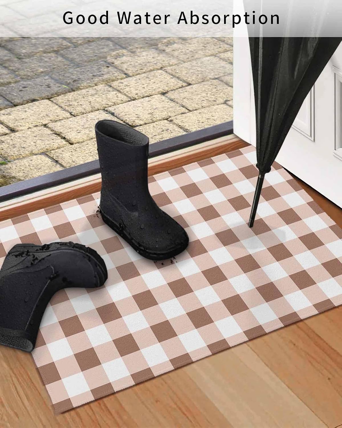 Doormat Brown White Square Plaid Non-Slip Indoor Door Mats Entryway Rugs Lines Checkered Texture Washable Floor Mat for Living Room Bedroom Bathroom Entrance,24x36IN