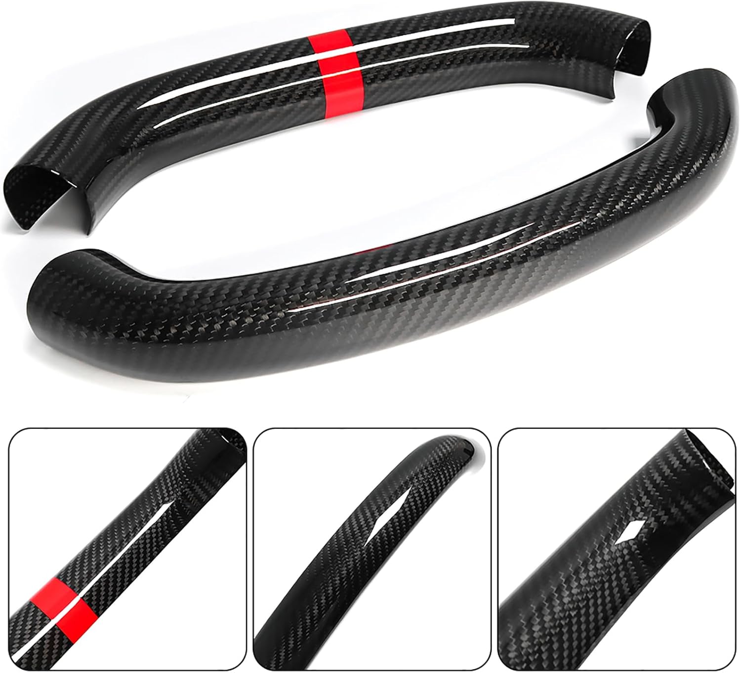 Car Steering Wheel Circle Round Cover for Corvette C8 Z51 Z06 E-Ray Stingray 2020 2021 2022 2023 2024 2025 2026, Genuine Carbon Fiber Interior Trim (Red)