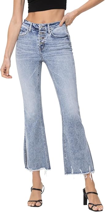 Flying Monkey High Rise Side Slit Crop Flare Jeans Light Blue F5098-26