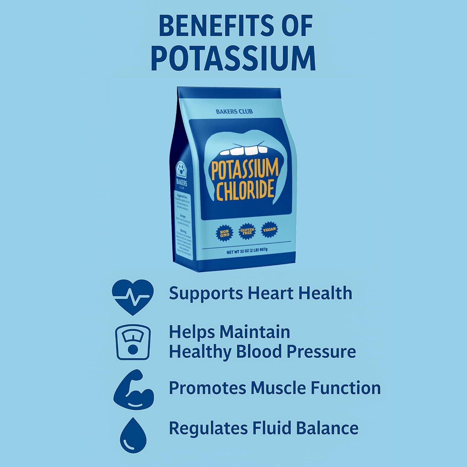 Potassium Chloride Powder 2 Pound - Sodium Free Salt Substitute - Filler Free, Easily Dissolves, Unflavored - Mineral Electrolyte Hydration Fluid Balance - Source of Fruits, Vegetables