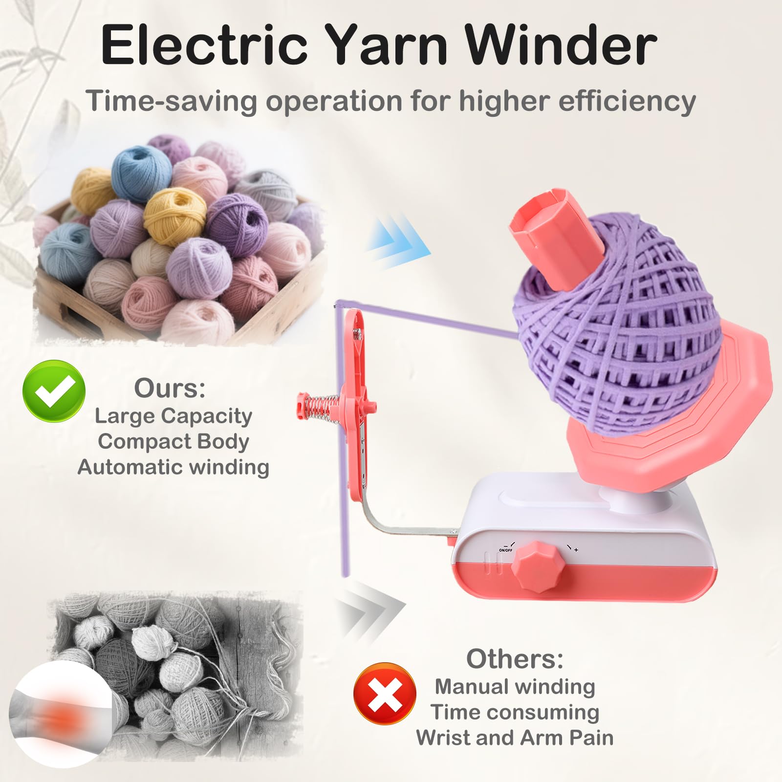 BestYiJo Enrollador de hilo eléctrico automático de gran capacidad 13oz hilo Winder Winder para ganchillo bobinado máquina (rosa)