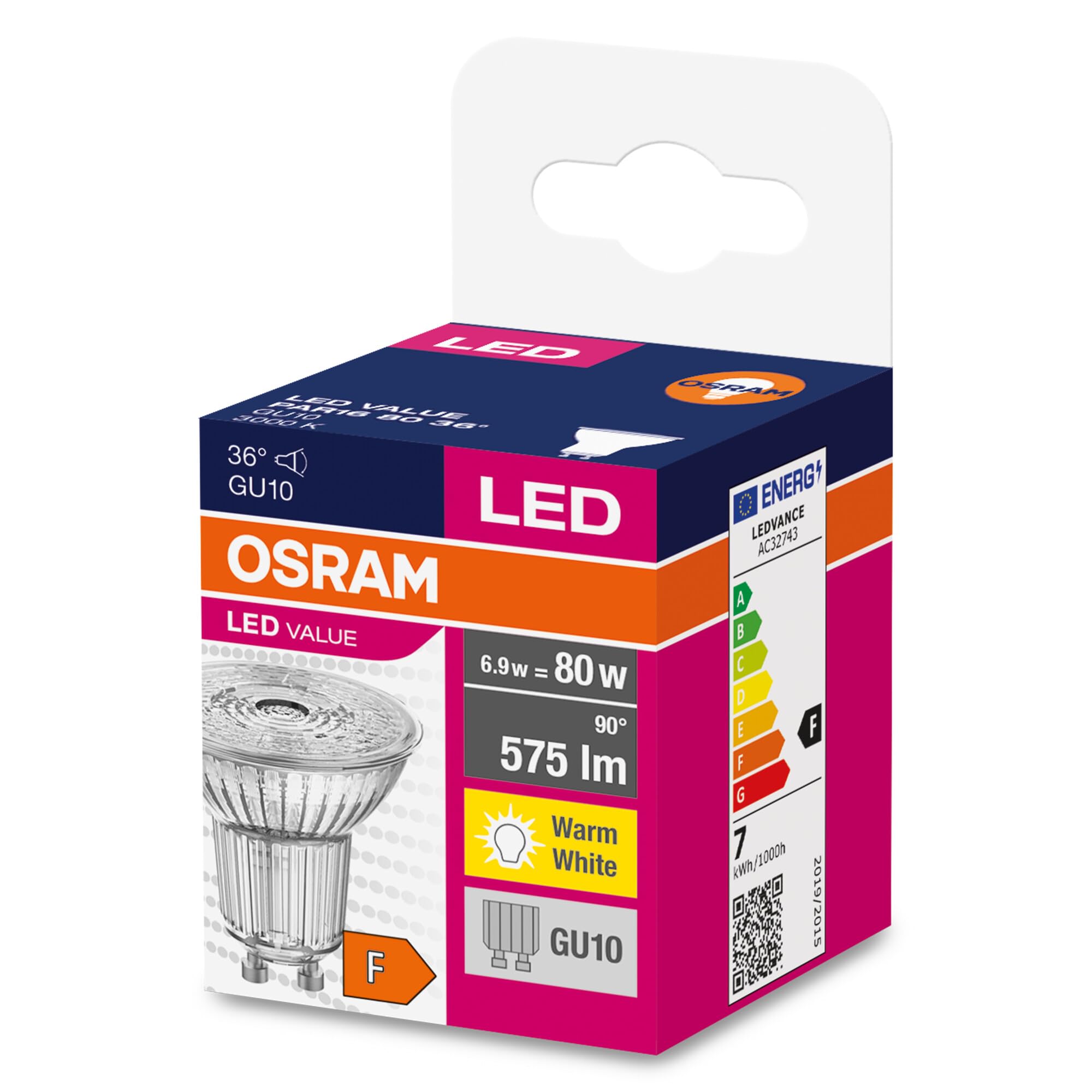 Ledvance Led Star Value Par16 Led Lamp for Gu10 Base, Reflector Lamp, Gl, 575 Lumens, Warm White (3000K), Replacement for Conventional 80W Light Bulbs, Not Dimmable, 10-Pack - Image 2