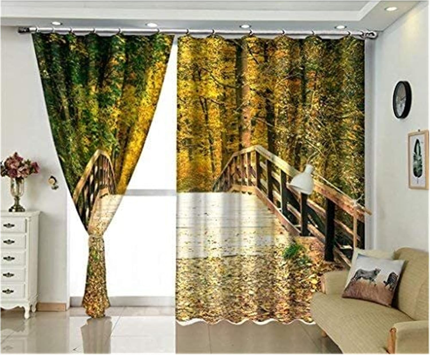 Thermal Insulated Blackout Curtains, 3D Red Fallen Leaves in The Forest Pattern Noise Reducing Room Darkening for Bedding Room Living Room Hotel Drapes (Color : B, Size : 264 * 160cm)