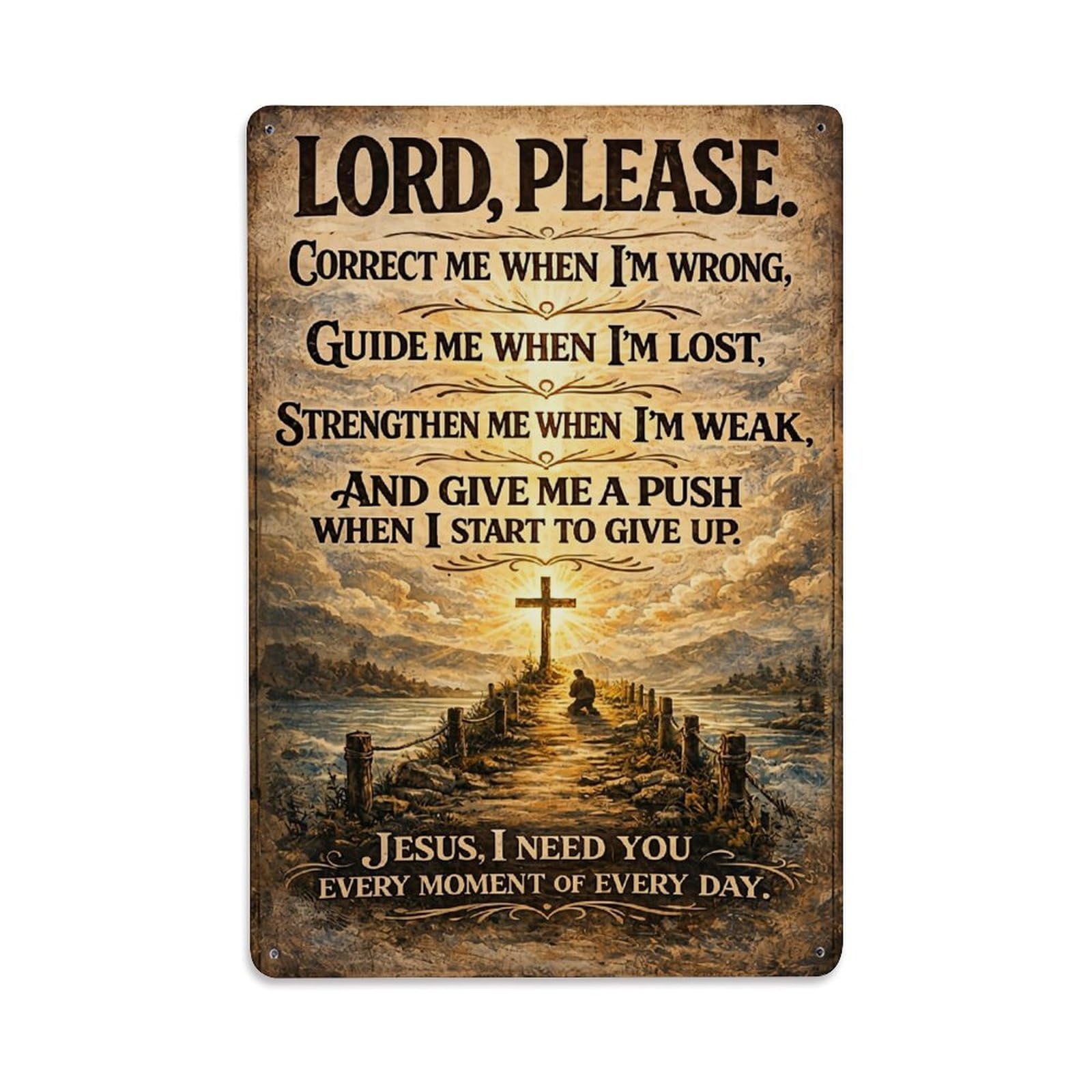 Jdfenggu Vintage Lord Please Guide Me Prayer Art Retro Metal Tin Sign, Metal Poster For Bar, Home, Man Cave, Kitchen, Laundry Room Art Decor 8X12 Inch