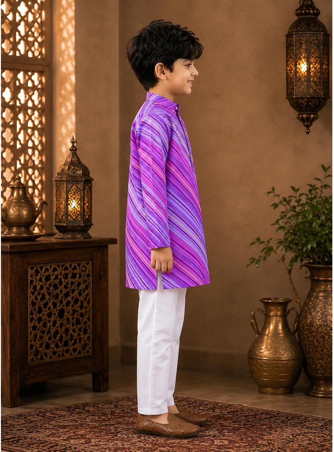 Superminis Cottton Full Sleeves Lehariya Printed Kurta Pyjama Set for Boys