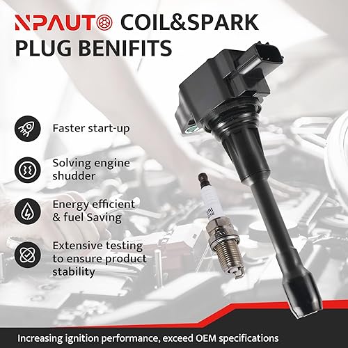 Miniatura 2 de Paquete de bobinas de encendido y bujías compatibles con L4 2.5L 2.0L 1.8L 1.6L 2007-2013 Nissan Altima Versa Sentra Rogue Cube-2007 2008 2009 2010