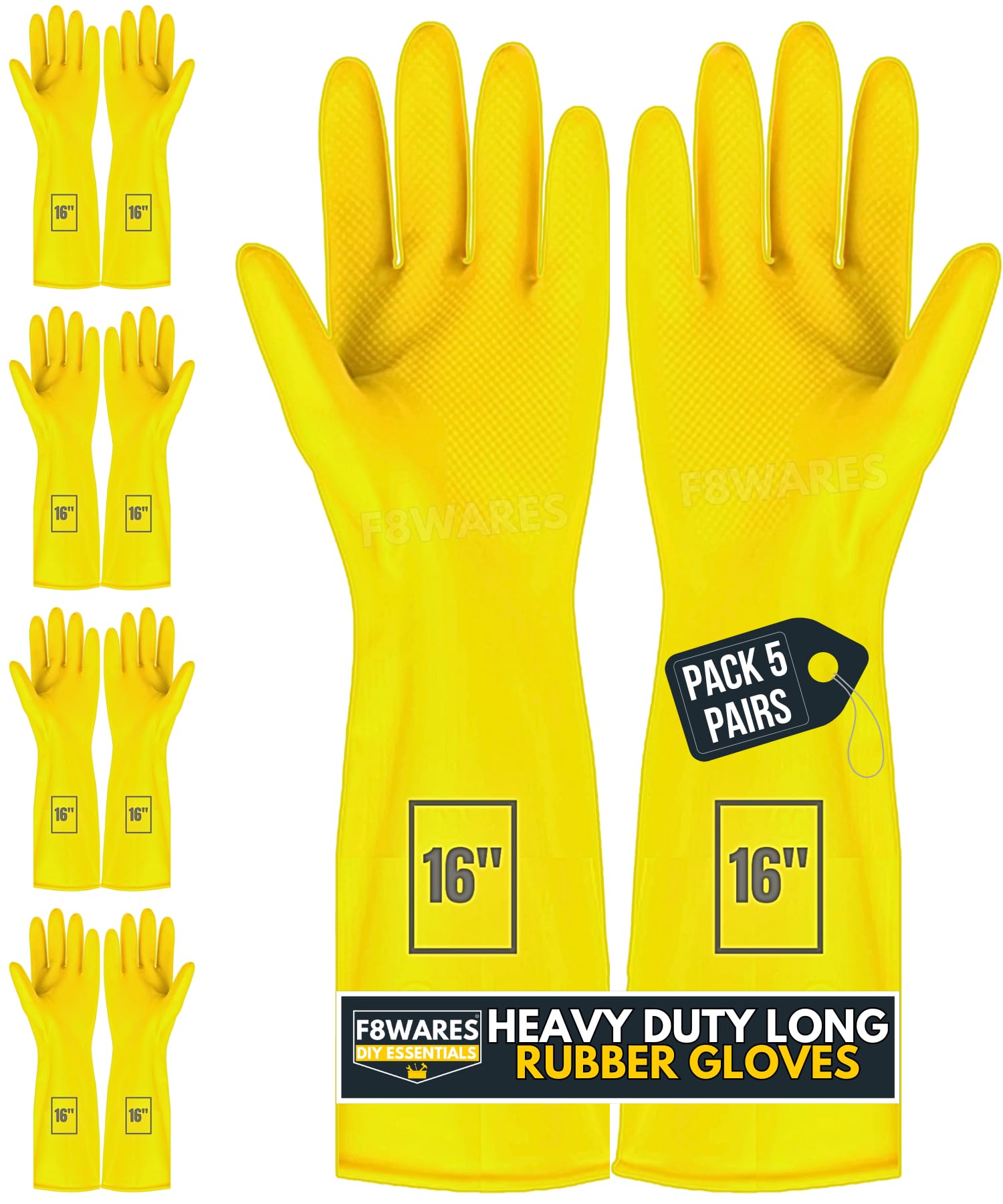 F8WARES 5 Pairs 16 Inch Long Hand Gloves - Rubber Gloves For Cleaning - Gloves For Washing Utensils - Gardening Gloves - Dish Washing Gloves - Kitchen Gloves For Dishwashing Bathroom Toilet,Pack of 1 (B096PP3R9Z) Amazon Price History, Amazon Price Tracker