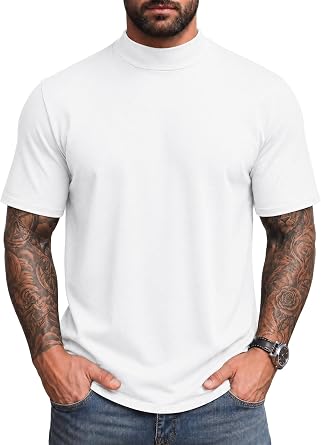 Vssjavun Mens Mock Turtleneck T Shirt Short Sleeve Solid Casual Basic Tee | Lightweight High Collar Pullover Is A Dressy Smart Undershirt, Ideal For Daily Layering And Golf Outings