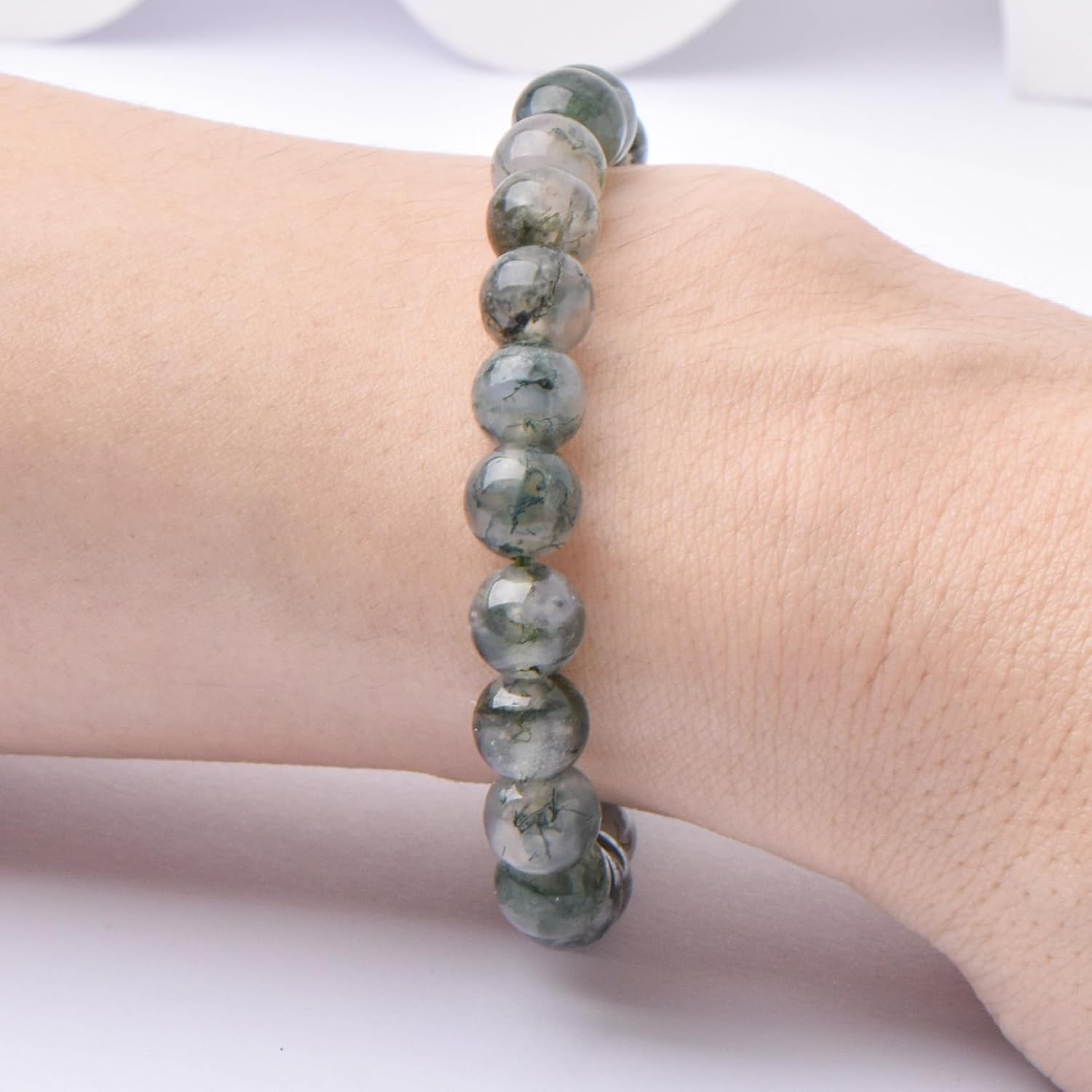 Moss Agate Beaded Bracelets for Women Stackable Green Gemstone Beads Stretch Bracelets for Women - Image 6