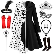 Akokvlar 9PCS Girls Dalmatian Print Costume Vintage Halloween Dress Up Outfit