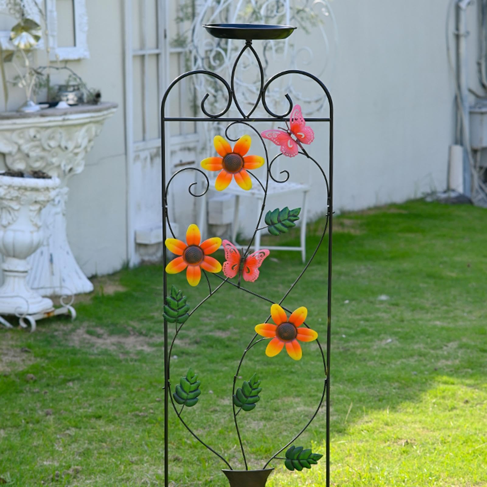 Enrejado para Plantas Trepadoras Soporte metálico resistente a la | Enrejado Alto con Bebedero para Aves para Rosas Trepadoras, Enredaderas, Hortalizas, Bancal Elevado, Patio, Jardín, B