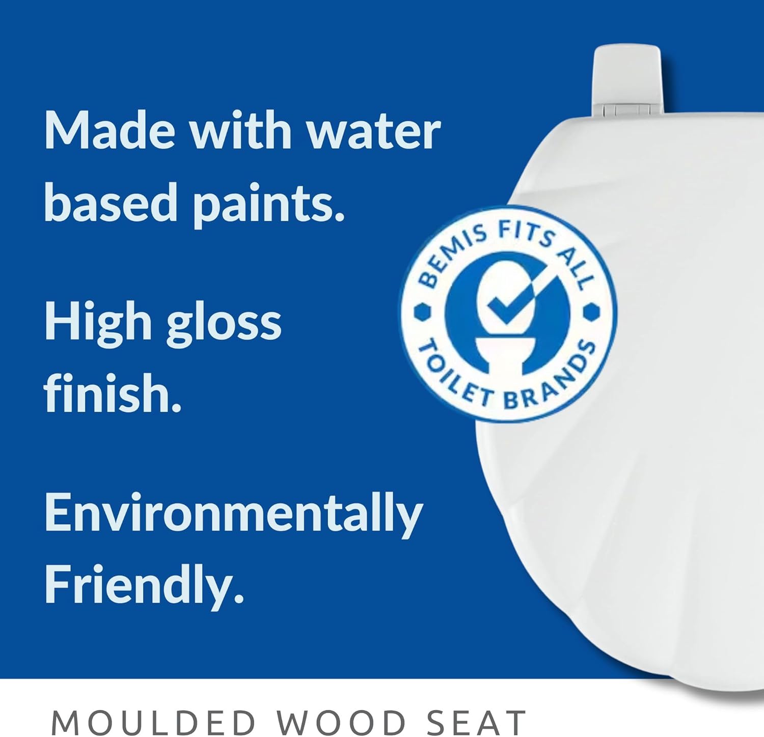 Bemis Shell Ultra-Fix White Toilet Seat. Wooden Toilet Seat Coated with Water Based Paint for Easy Clean. Shell Design & Plastic Hinges. Universal, Quick Installation