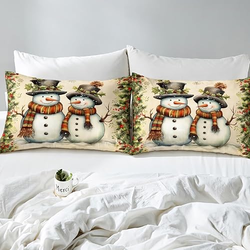 Miniatura 4 de Manfei Lindo juego de sábanas bajeras de muñeco de nieve, tamaño individual, juego de ropa de cama con temática de Navidad, 2 piezas para niños,