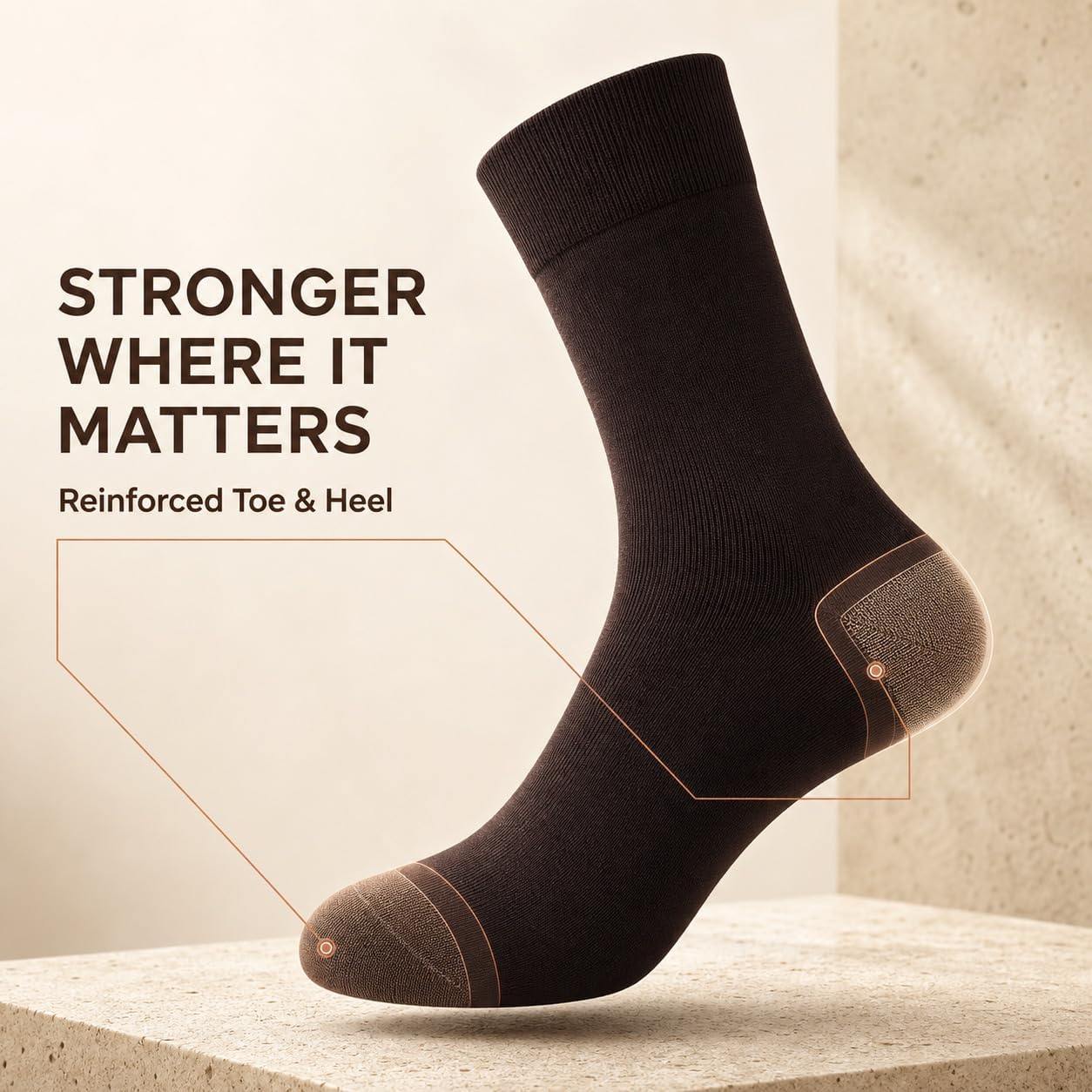 Men's Dress Socks, 6-Pair Bamboo Crew Socks, Size 10-13