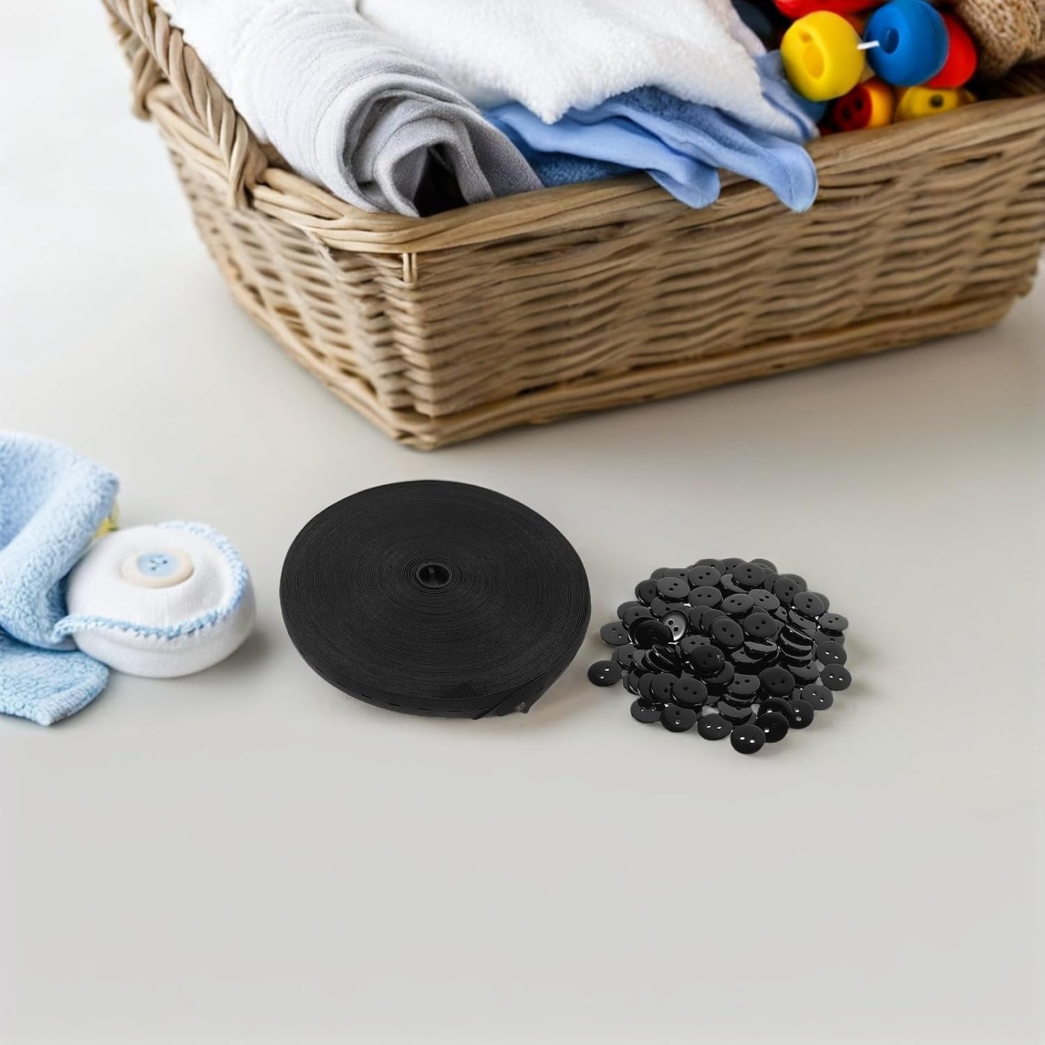 Buttonhole Elastic Band 30m White and Black for Pants Waist