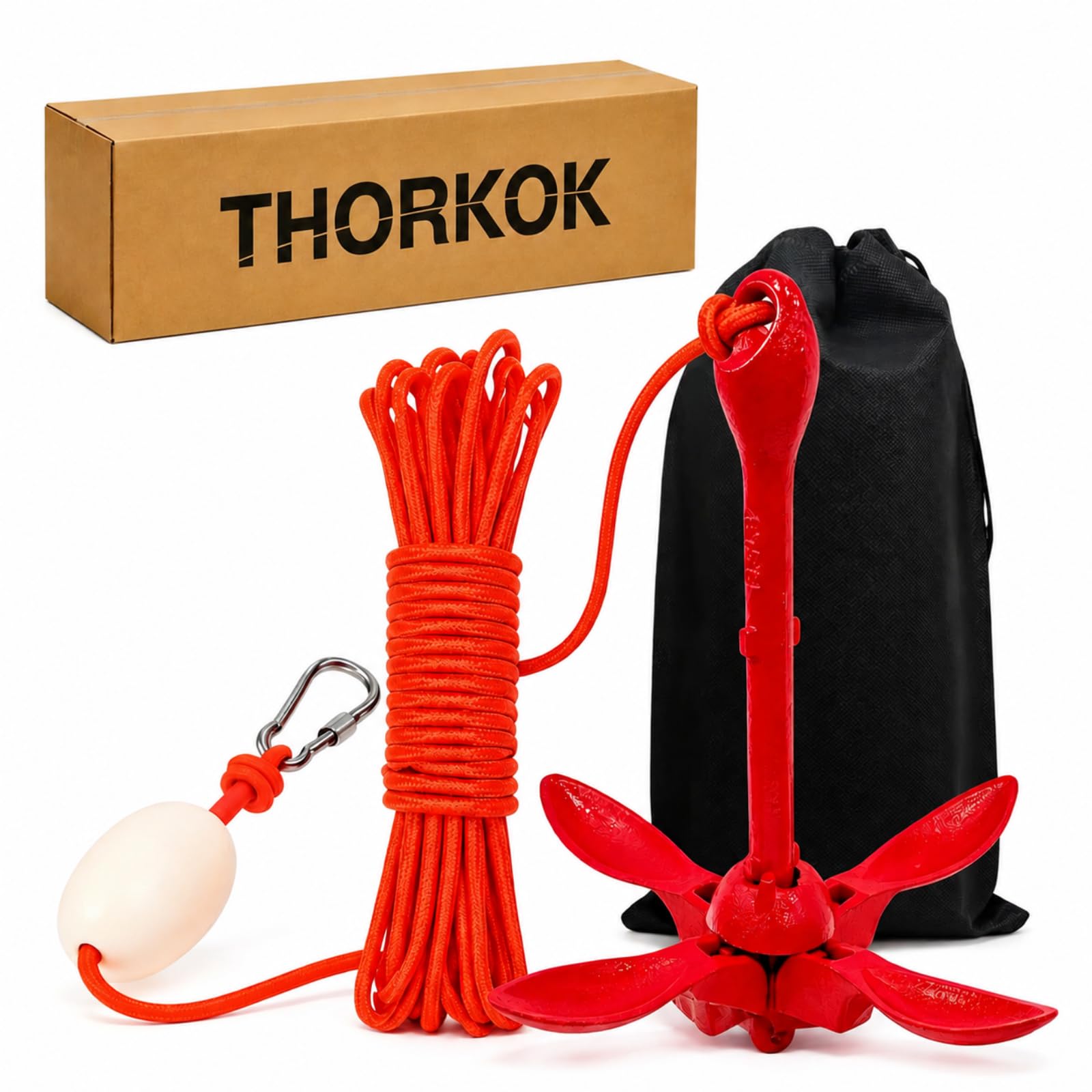 Kit de anclaje para kayak de 1.5/3.3 libras plegable para kayak, canoa de barco pequeño, tabla de remo, moto acuática con bolsa de transporte de cuerda de remolque de 32.8 pies