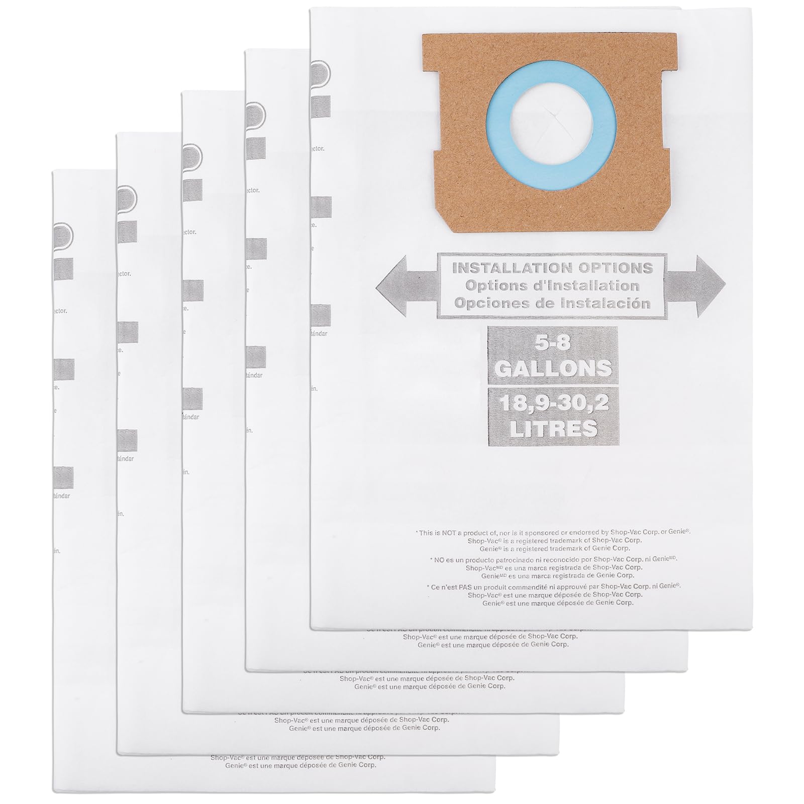 KEEPOW 5 Shop Vac Bags 5-8 Gallon 90661, for 5 to 8 Gallon Wet Dry Vacuum, Type E 90661 906-61 9066100 and Type H 90671 9067100