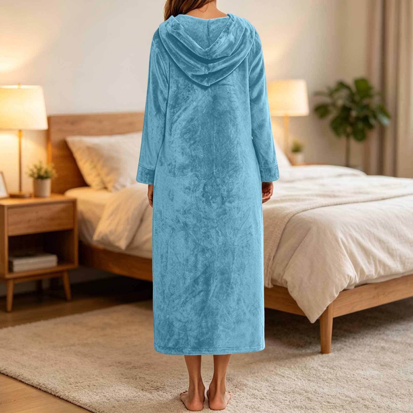 Damen Fleece Bademantel Morgenmantel Flauschig Badeponcho Frottee Hausanzug