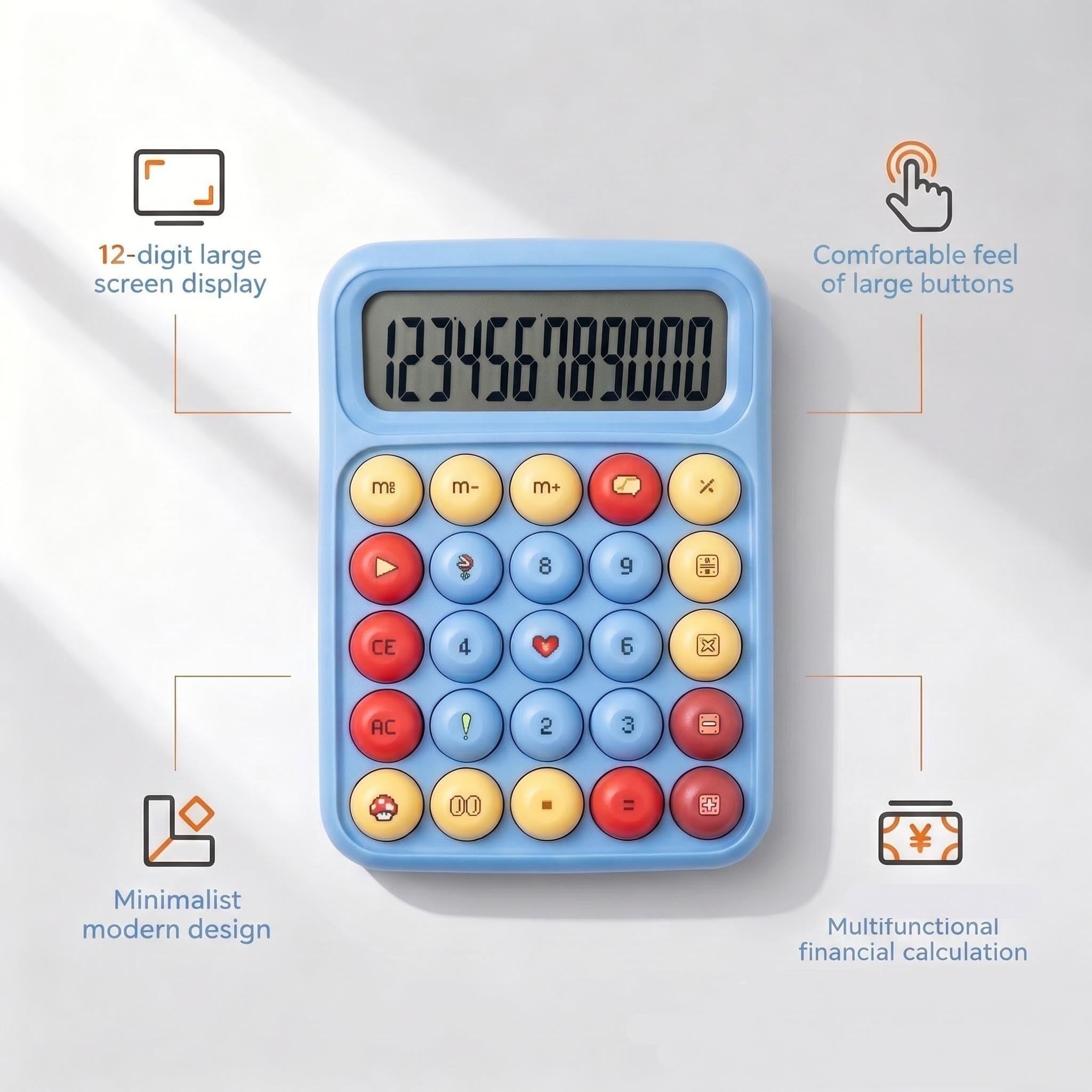 Calculadora estética de escritorio, calculadora de estilo retro fácil de usar, calculadora de 12 dígitos con alfombrilla antideslizante, diseño bonito, ligero y duradero, perfecta para oficina