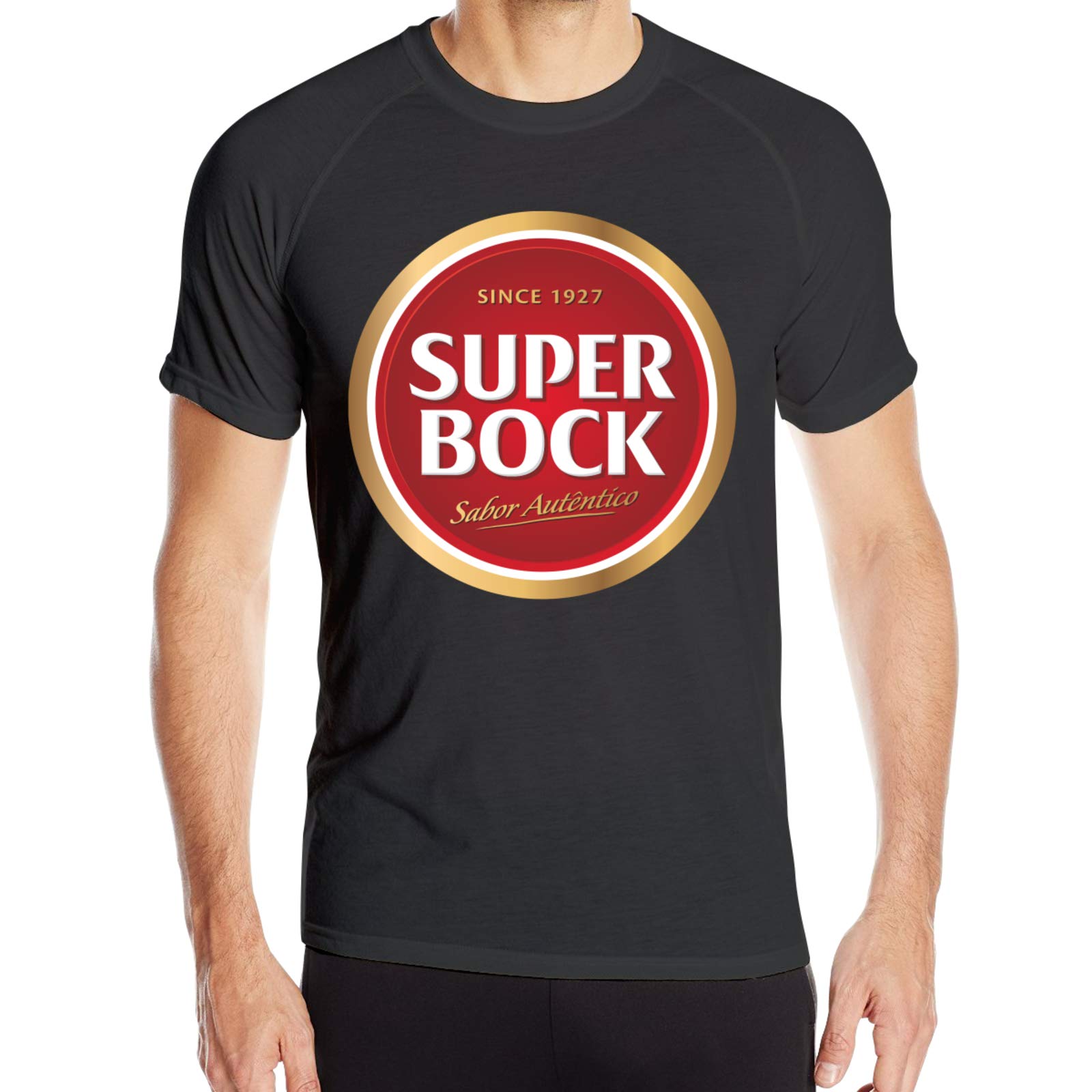 Super Bock Men's Shirt Workout Quick Drying Wicking T-Shirt Short Sleeve Black