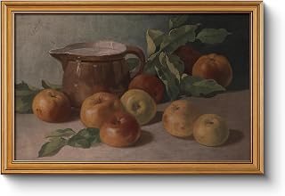WHASAYART Gold Framed Vintage Wall Art Living Room, Harvest Apples Still Life Oil Painting Artwork Shelf Decor Abstract Wall Pictures Large Prints Farmhouse Fruit Room Decor Bedroom Kitchen Bathroom
