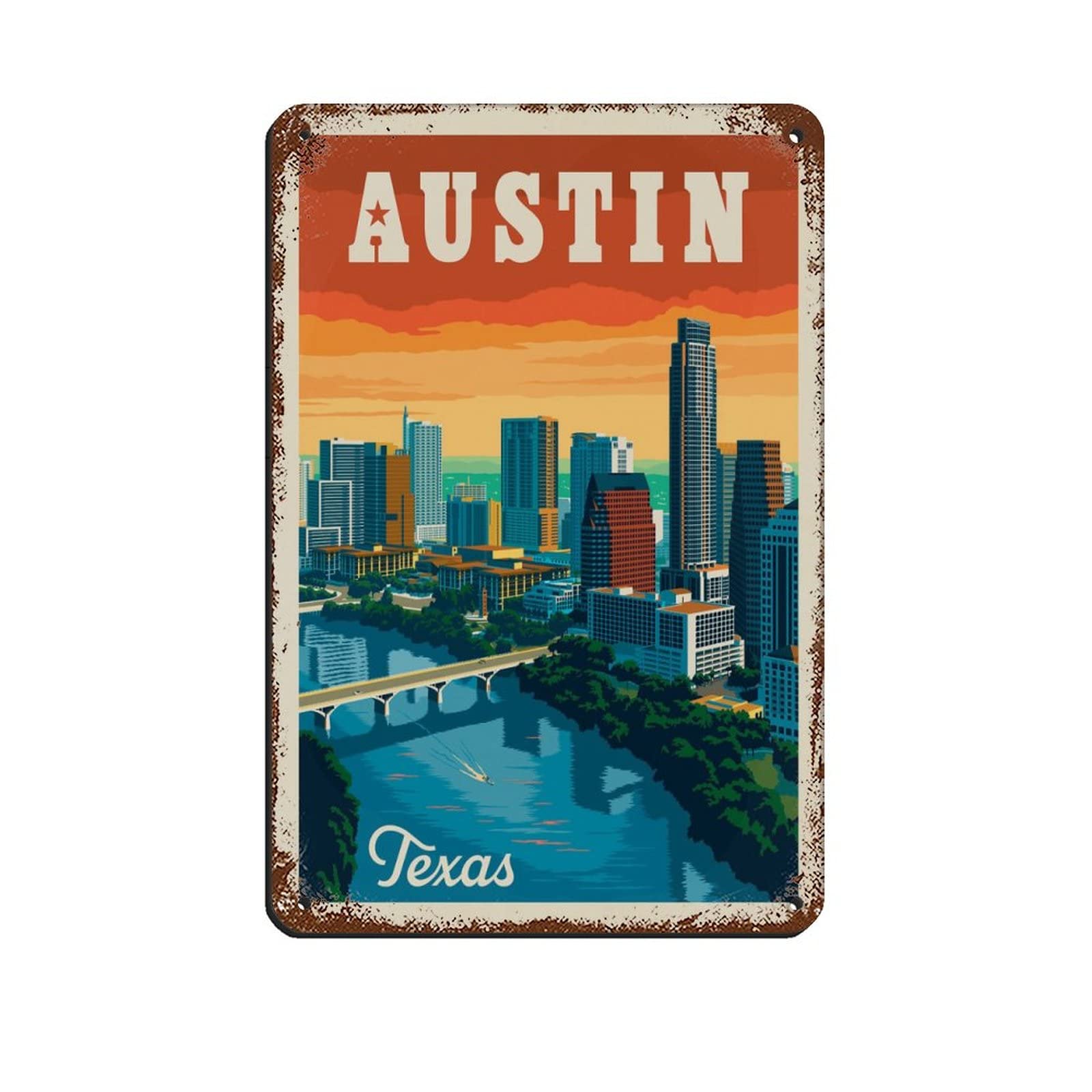 Vintage Tin Signs Austin Texas Travel Tin Signs Wall Decor for Cafe Bar Pub Home 14x20CM
