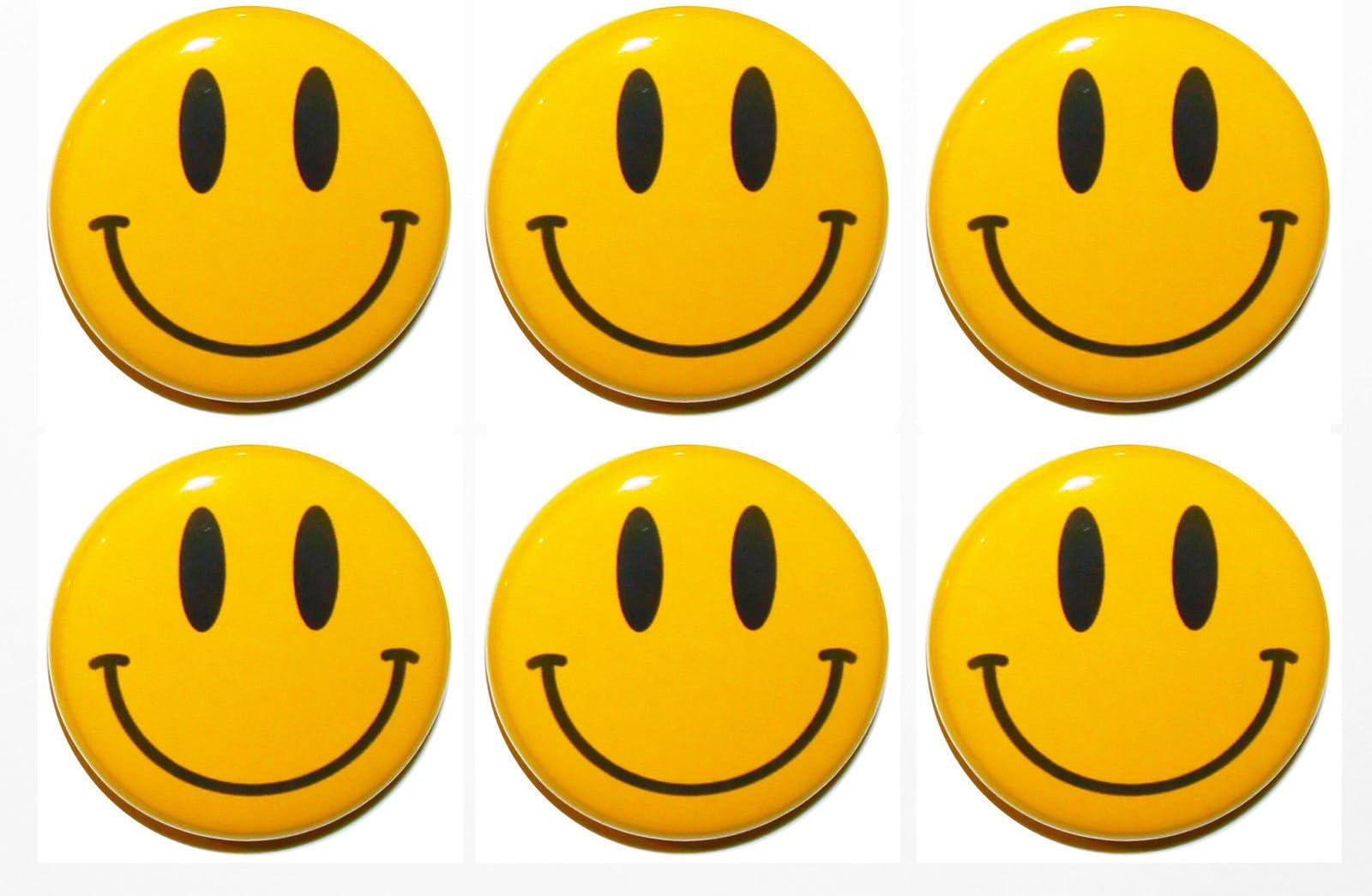 SET OF 6 NOVELTY YELLOW SMILEY HAPPY FACE FRIDGE MAGNETS 3CM GIFT,HOME,KITCHEN