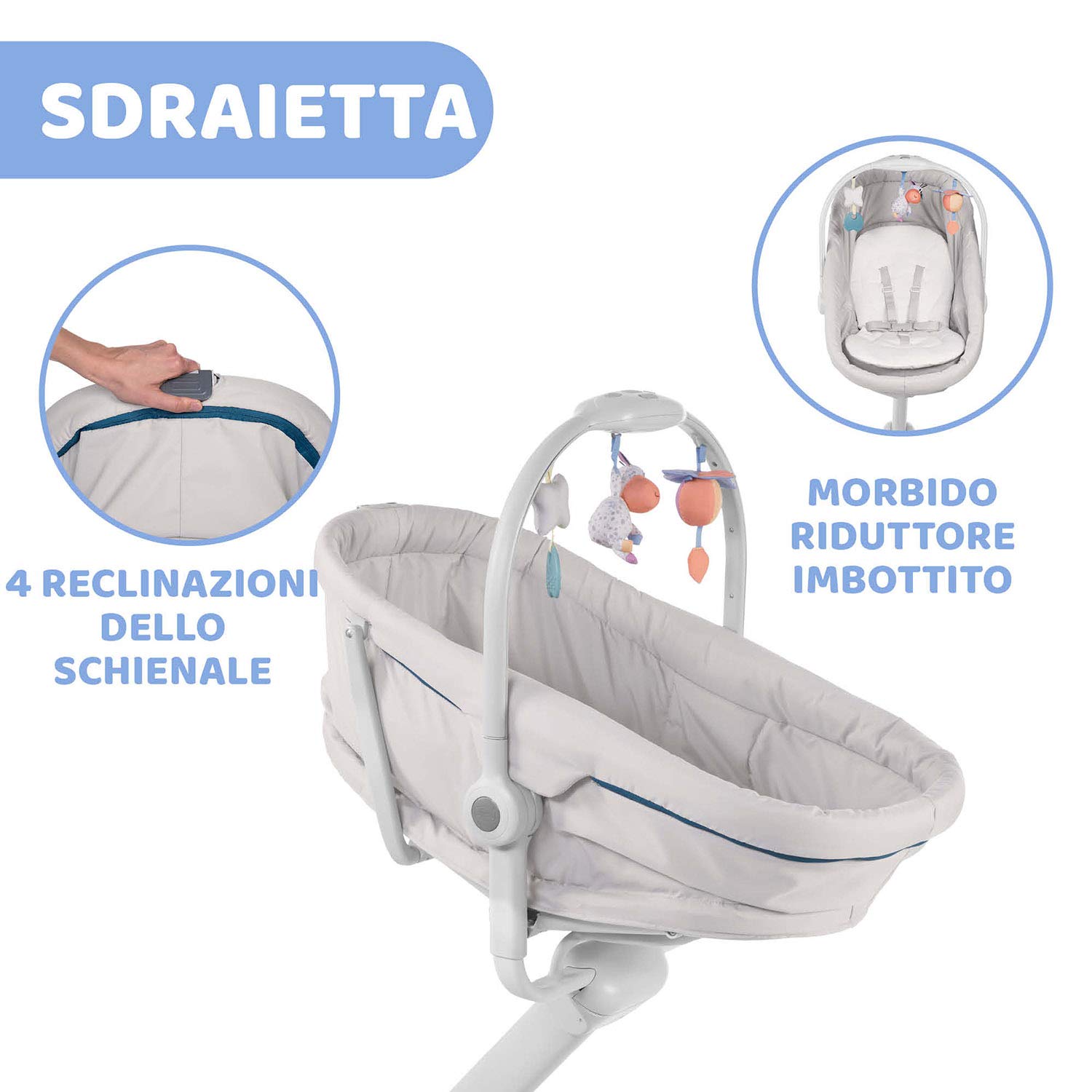 Chicco Baby Hug 4 In 1 Sdraietta Neonato Rialzata, Seggiolone Pappa E Sedia Da Tavolo, Beige, 85 x 60 x 122 Cm