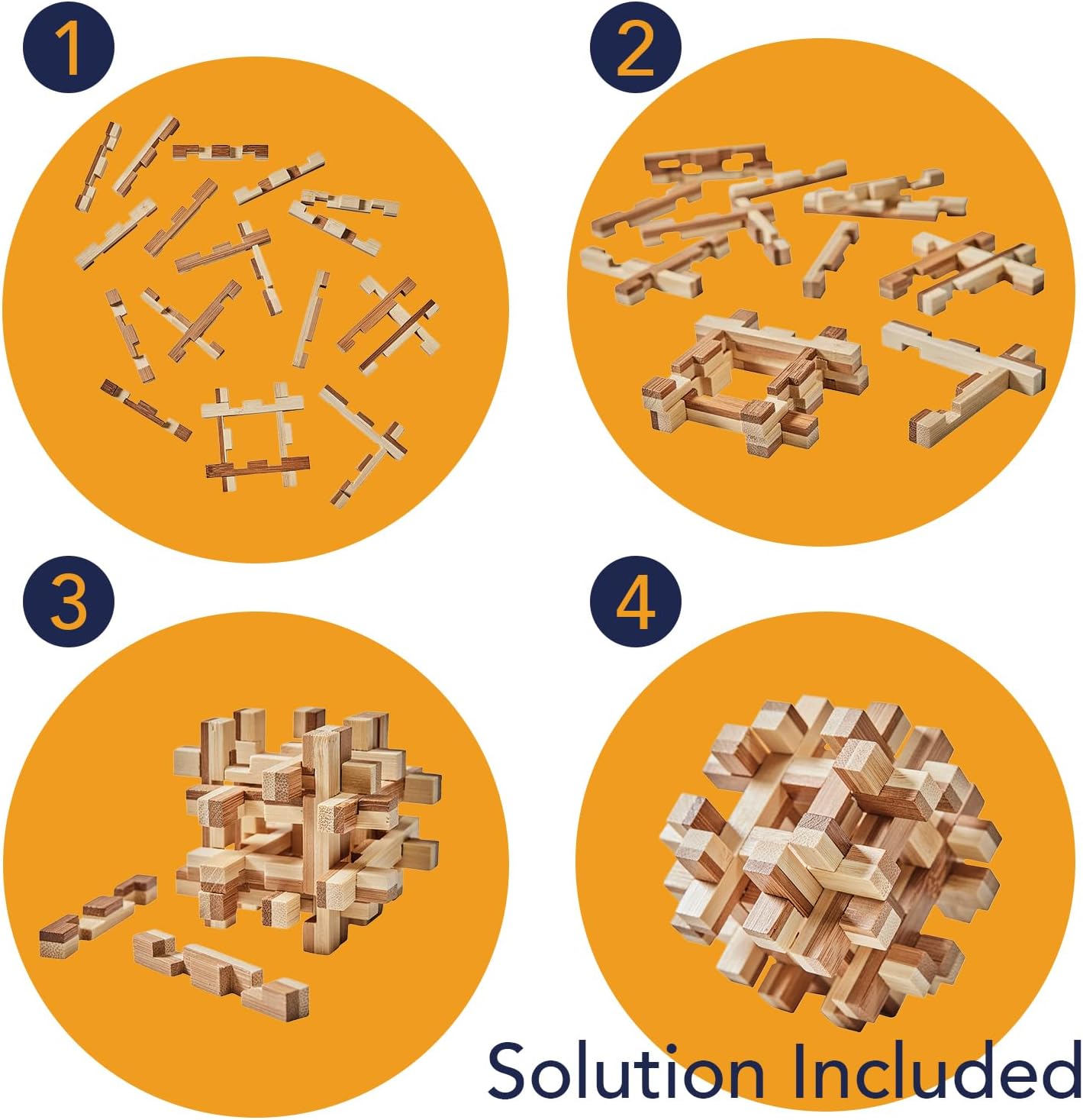 Bits and Pieces Wooden Brain Teaser Puzzle - Wood Cube Logic Puzzles, 3D Puzzles for Adults