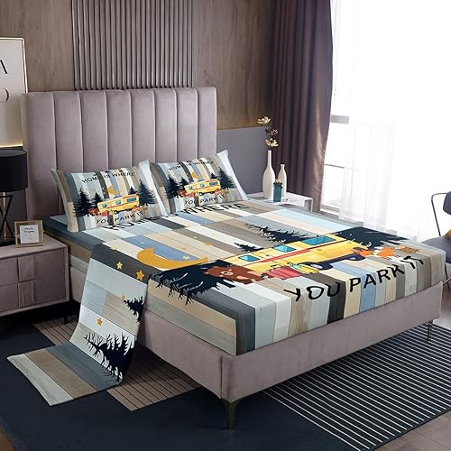 Vista 42 de Erosebridal Juego de sábanas de Happy Camping King, accesorios para cámper para niños, adolescentes y adultos, sábana bajera ajustable de dibujo