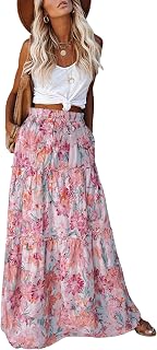 EARKOHA Womens Casual High Waist Tiered Paisley Print Long Maxi Skirt with Pockets Price In India