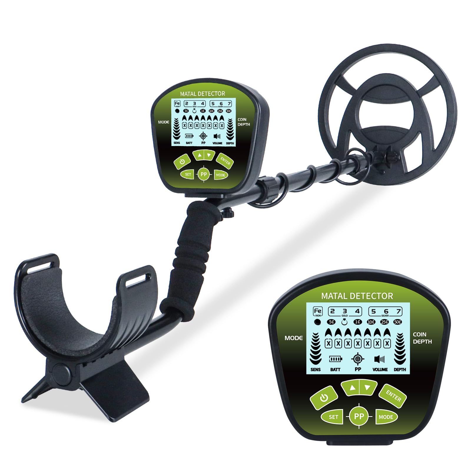 Metal Detector con bobina di ricerca impermeabile, lunghezza, sensibilità e audio regolabili, leggero per adulti e bambini, tutte le modalità Metal/DISC/PP, display LCD