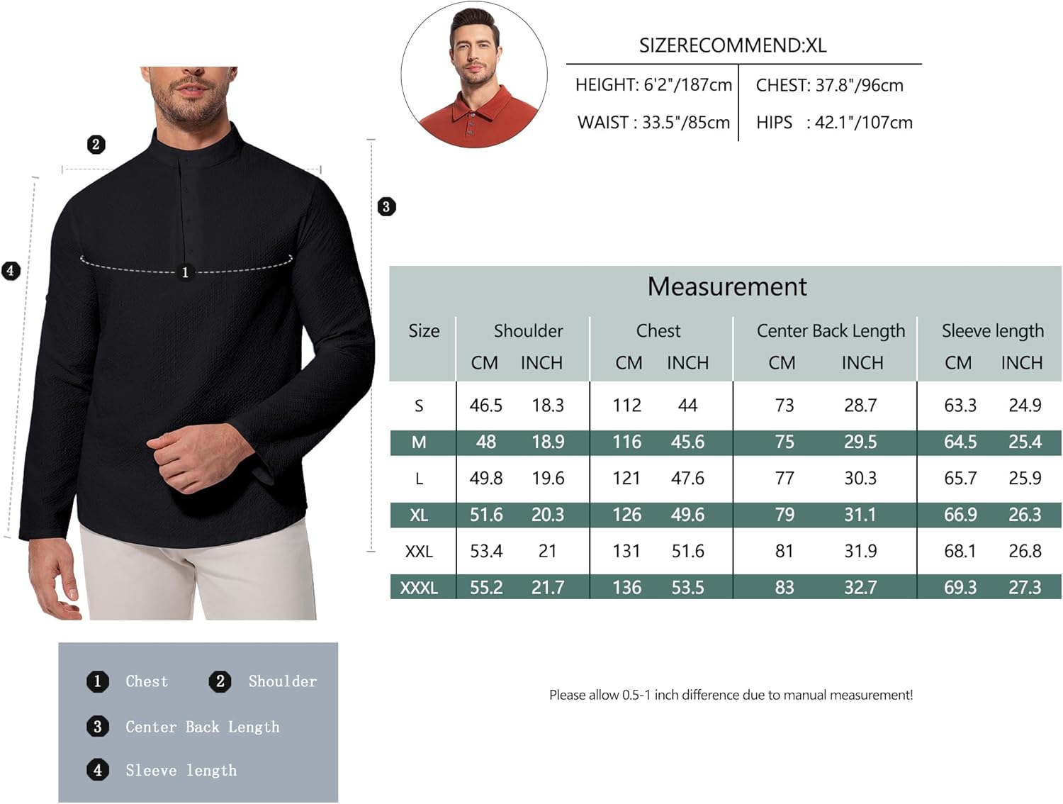 Men's Textured Henley Shirt, Long Sleeves Stand Collar Shirts for Men, Long Sleeve Knit Top, Casual Everyday Wear - Image 6