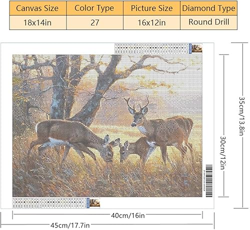 Miniatura 4 de TISHIRON Full Drill - Kit de pintura de diamante 5D con diseño de paisaje de diamantes de ciervo salvaje, kits de arte de diamantes para niños, kits