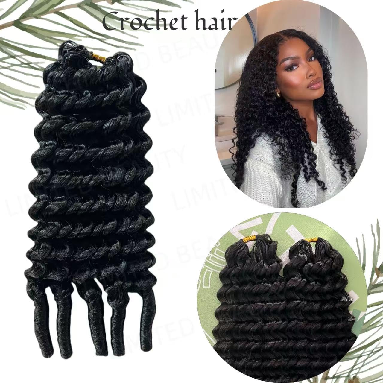 Water Curly Spirally End Crochet Hman Hair Extension Knotless Lightweight Deep Curly Pre Separated Crochet Hair Extensions Natural Black Feather Human Hair Extension 20inch 120g
