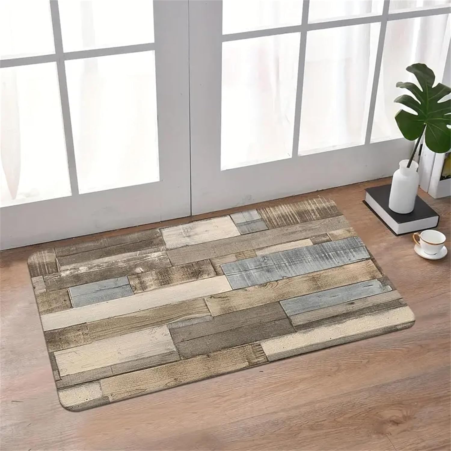Syhonic Rustic Bath Mat Non Slip Old Hardwood Floor Print