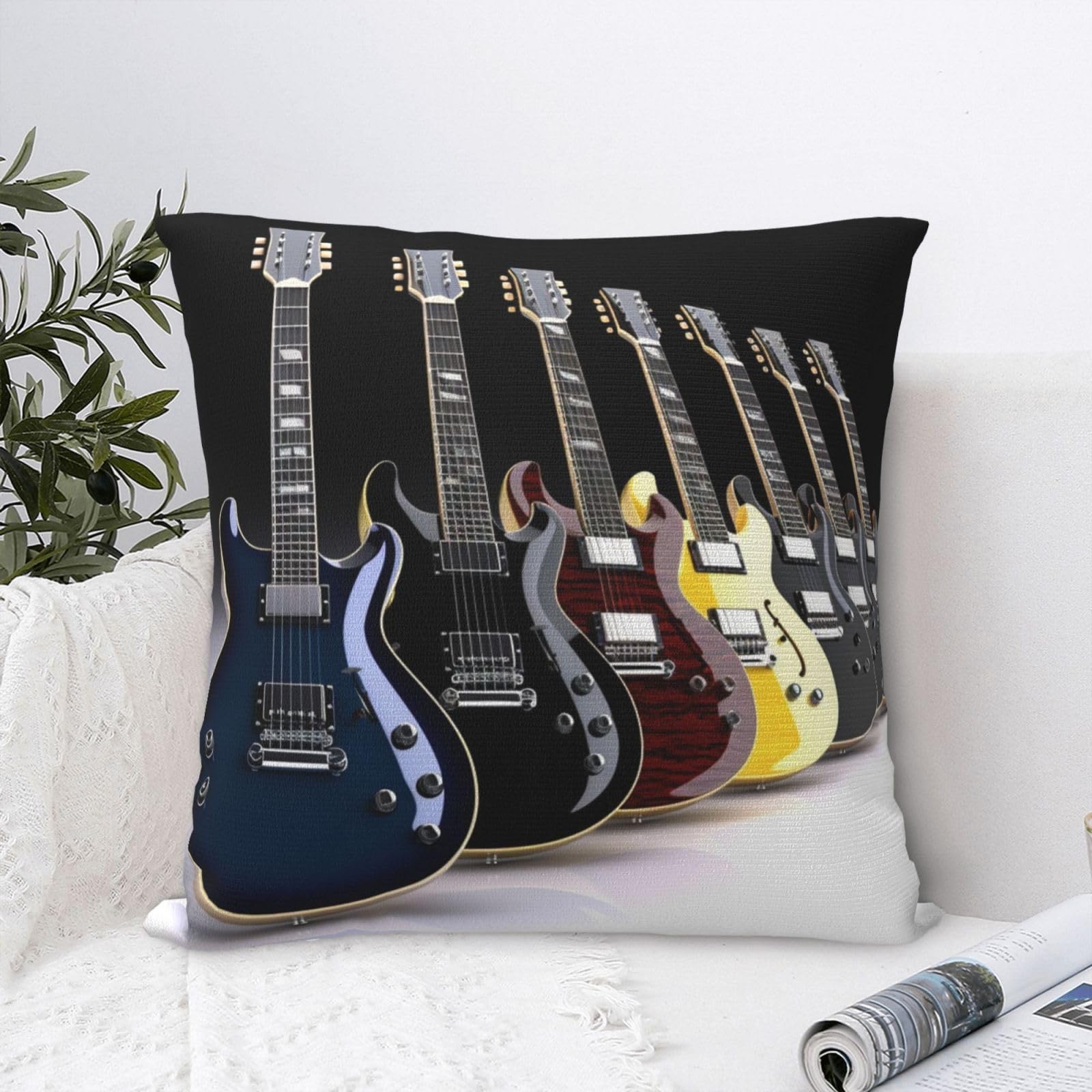 FodPand Luxury Velvet Throw Pillow Covers 24"x24" Super Soft Decorative Pillow Cases - Electric Guitar Pillowcases Modern Lumbar Cushion Cases for Couch Sofa Bed Pillow Shams