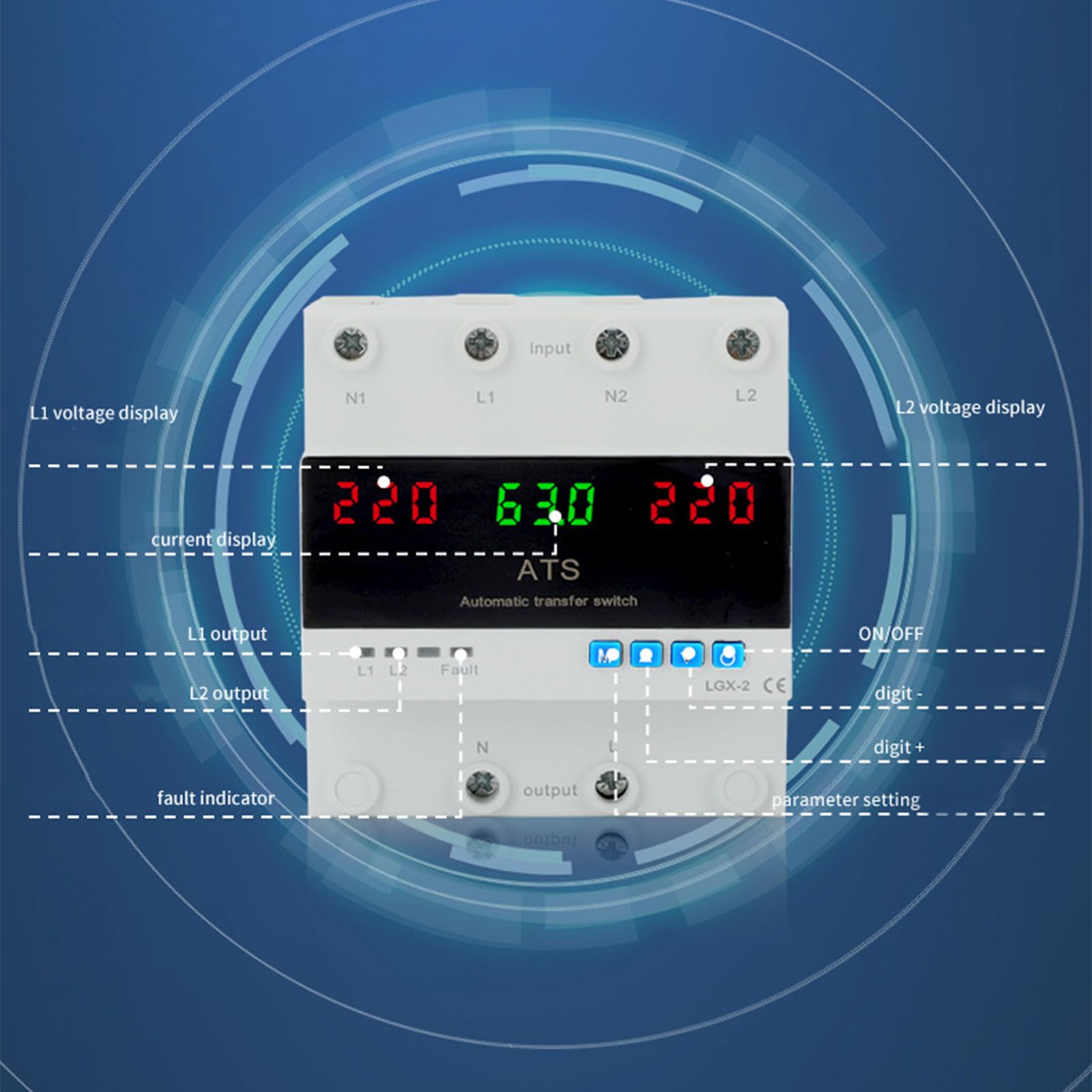 Source, interruttore di sicurezza elettrico 63, 220 V, con parametri regolabili e meccanismo di sicurezza da sovraccarico, per interruttore bifase, sopra sotto interruttore elettrico per ufficio