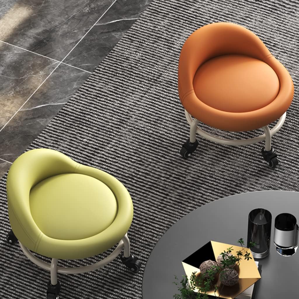 Adjustable Rolling Stool with Back Support, Swivel Wheels, & Portable Foot Rest – Short Height PU Leather Seat in White for Comfort & Convenience