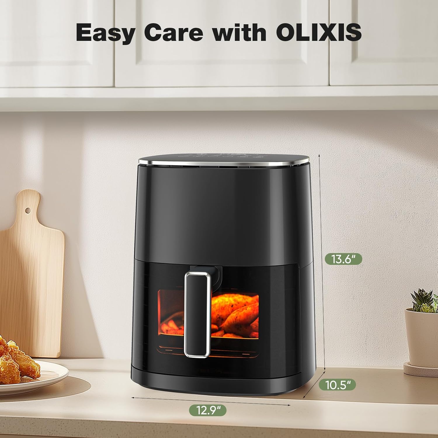 OLIXIS Air Fryer 6 Quart with Window Square Air Fryer 12-in-1 Air Fry, Roast, Reheat, Dehydrate, Bake, Steam, Fries, Custard, Chicken, Wings, Sea Food, Vegetabels,400F, Black