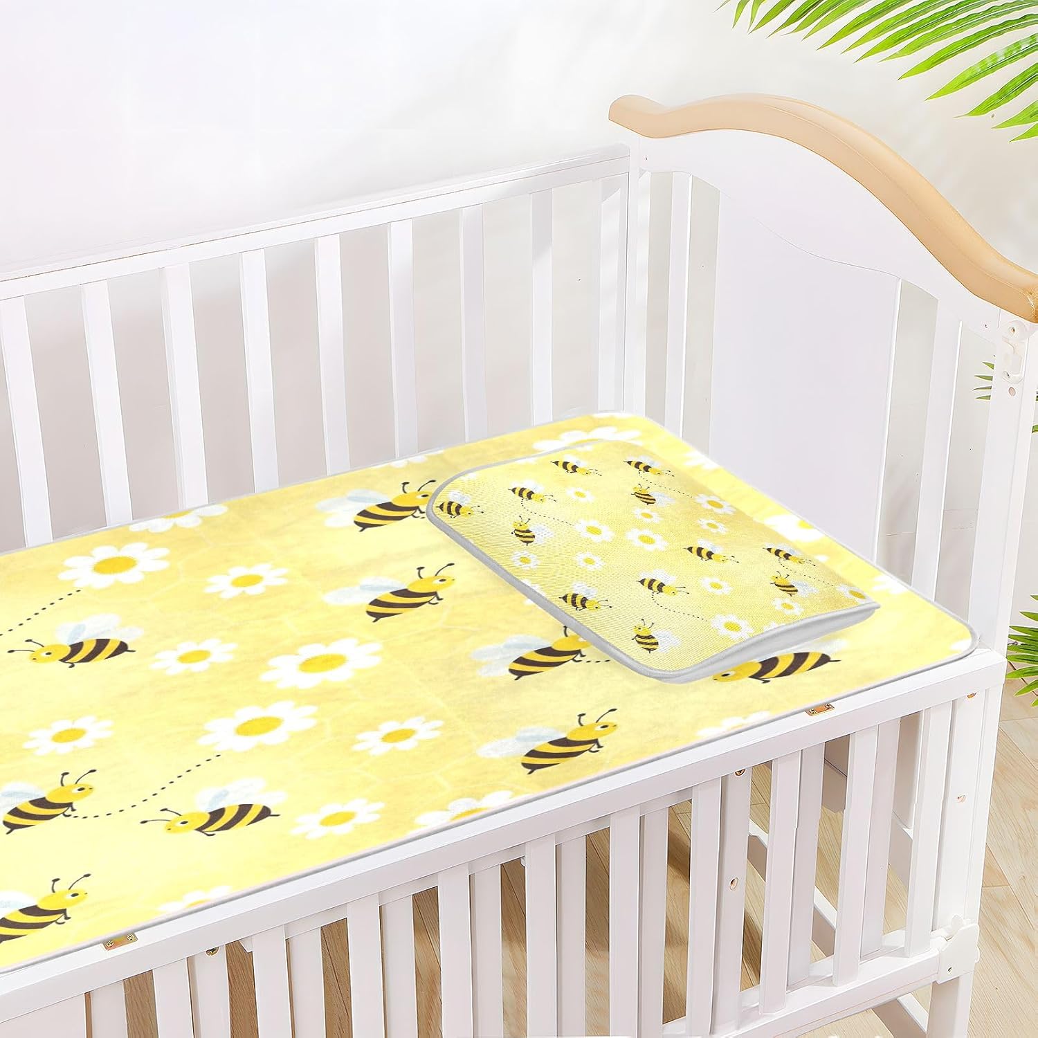 Cooling Baby Bed Mattress 28" x 52" Absorbent Yellow Hexagon Bee Daisy Bed pad for Baby&Toddler