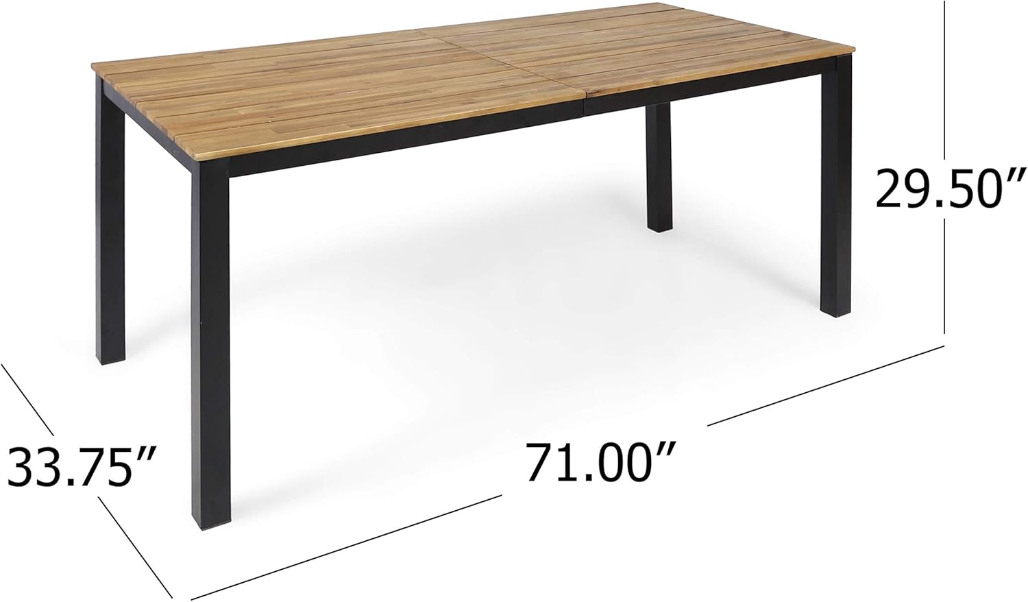 Christopher Knight Home Zak Outdoor 71" Acacia Wood Dining Table, Teak Finish, Black